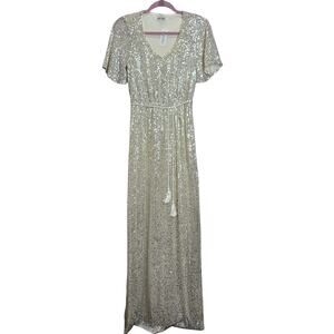 NWT Bump Biddy‎ Maternity Event Dress Sequin Maxi Short Sleeve Small Style 9326